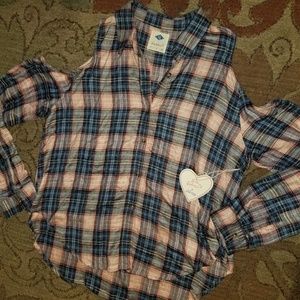 Flannel peek a boo top Size XL! Never Worn!